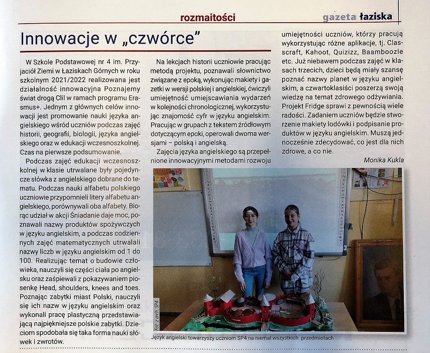 W najnowszym wydaniu "Gazety Łaziskiej" możemy przeczytać artykuł o naszej szkole.
